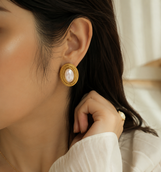 Classic Oval Cabochon Pearl Earrings