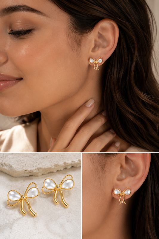 Delicate Bowknot Pearl Earrings