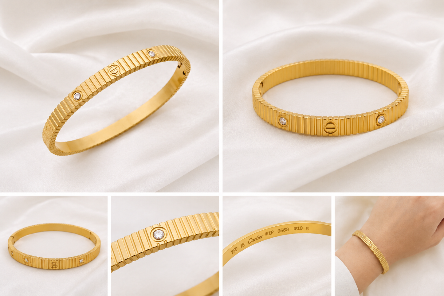 Luxury Gold Ribbed Handcuff Bracelet – Premium Stainless Steel Bangle for Women