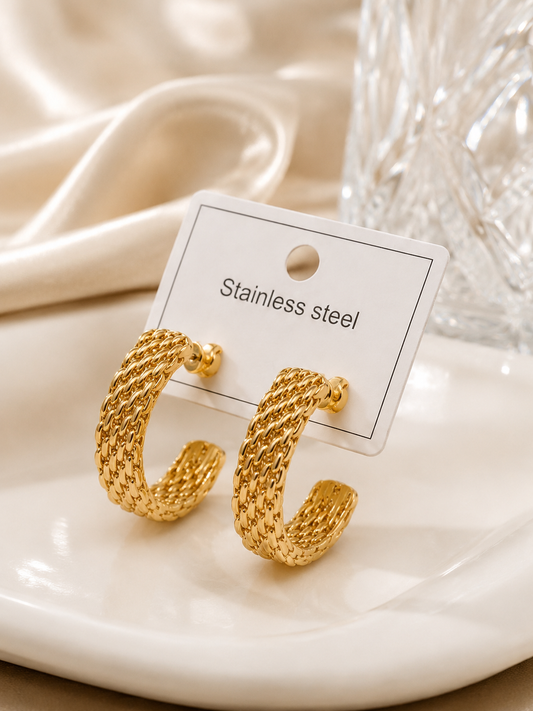 Luxe Textured Gold Hoop Earrings | Premium Stainless Steel | Waterproof & Tarnish Resistant