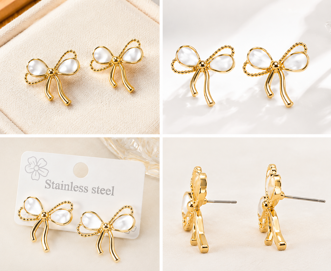 Delicate Bowknot Pearl Earrings