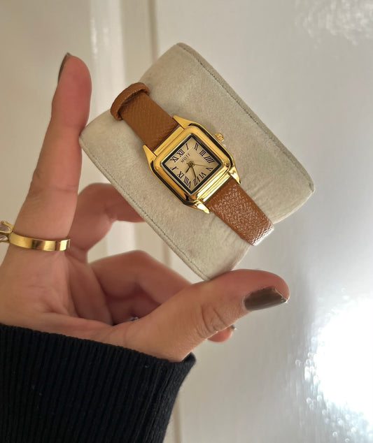 Wrist Watch – Tan & Gold - Stainless Steel Dial (Water Resistant)