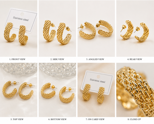 Luxe Textured Gold Hoop Earrings | Premium Stainless Steel | Waterproof & Tarnish Resistant