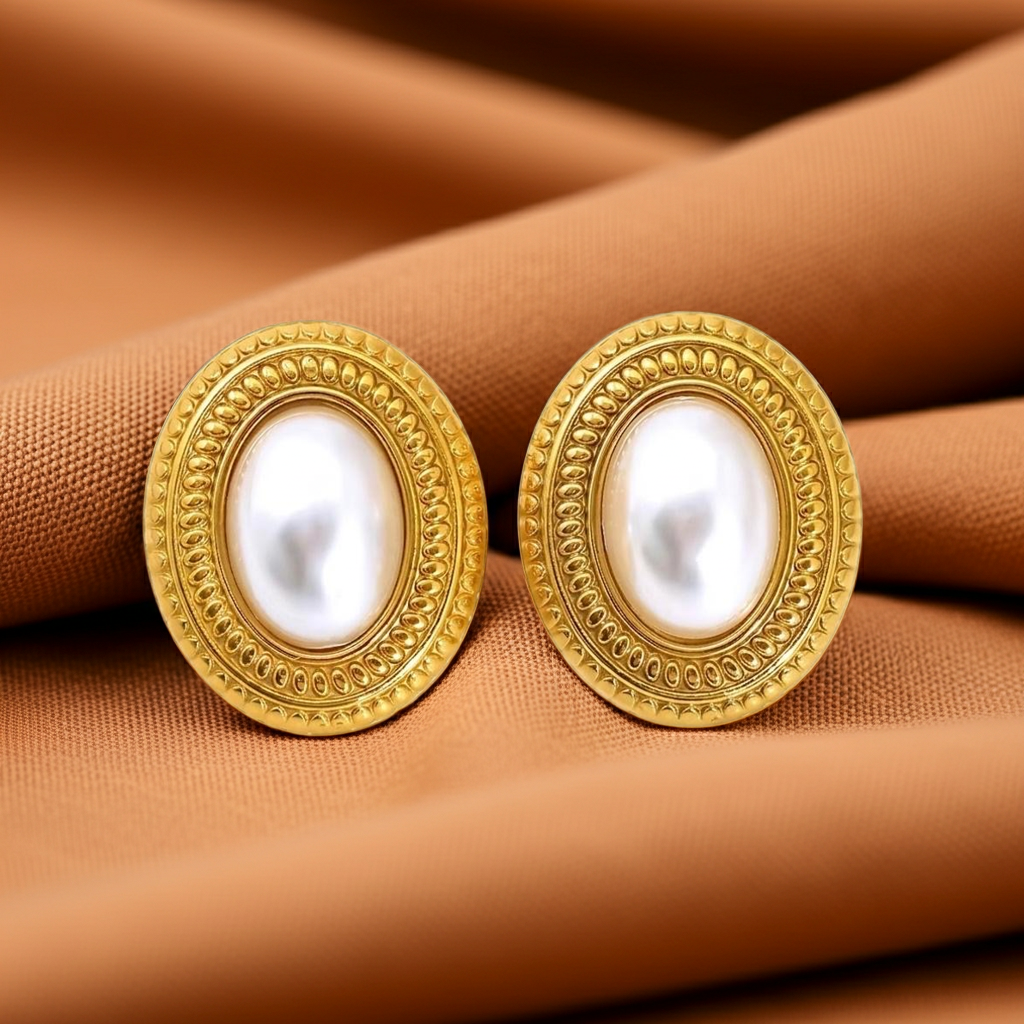 Classic Oval Cabochon Pearl Earrings