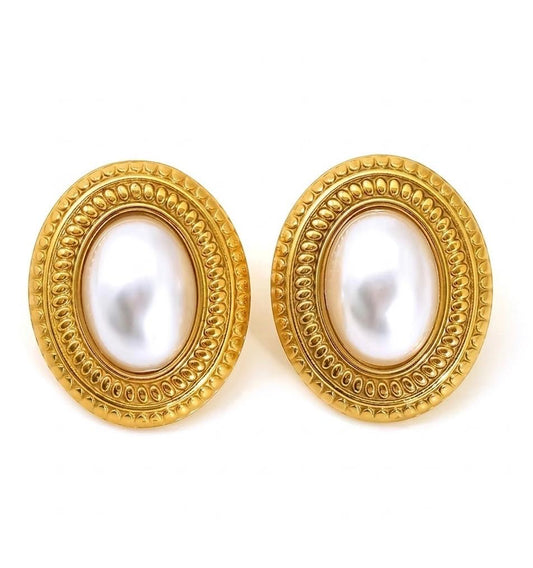 Classic Oval Cabochon Pearl Earrings
